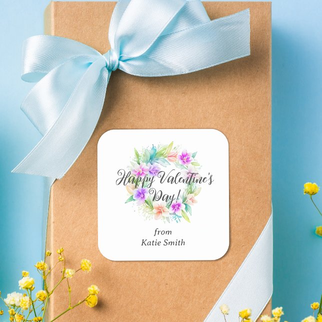 Adesivo Quadrado Cute Splendid Cute Floral Valentine's Day Wreath  (Cute Splendid Cute Floral Valentine's Day Wreath Square Sticker. )