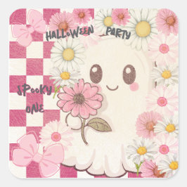 Adesivo Quadrado Cute Spooky Rosa Daisy Halloween Convite