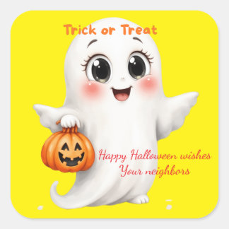 Adesivo Quadrado Cute sticker happy Halloween with adjustable text 