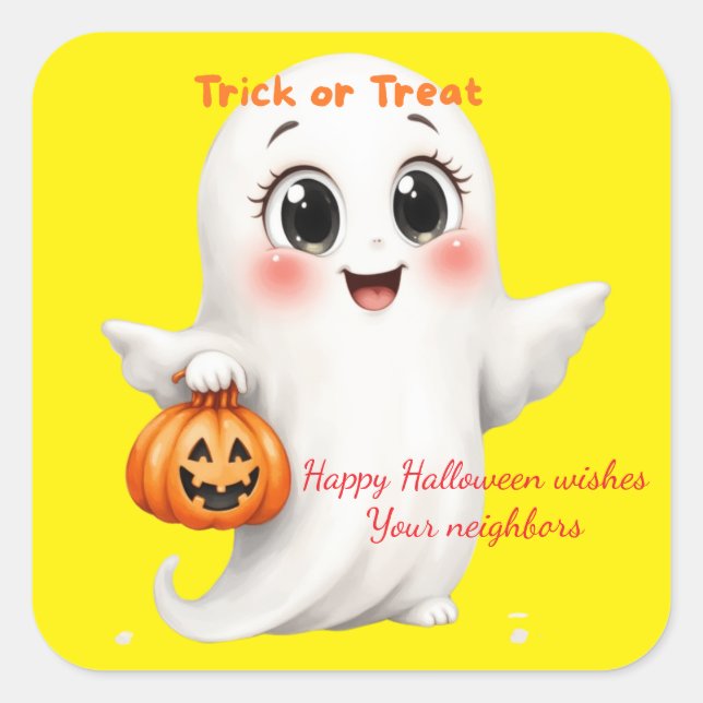 Adesivo Quadrado Cute sticker happy Halloween with adjustable text  (Frente)