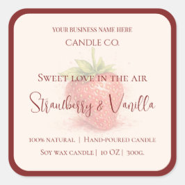 Adesivo Quadrado Cute Strawberry - Sweet Valentine Candle Label