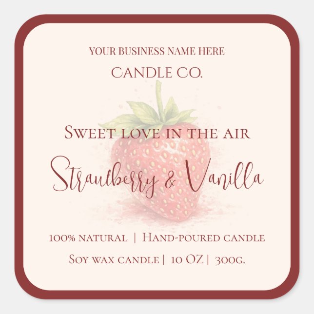 Adesivo Quadrado Cute Strawberry - Sweet Valentine Candle Label (Frente)