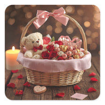 Cute Teddy Rose Basket Valentine Heart