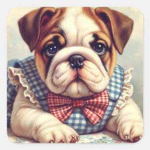 Adesivo Quadrado Cute Vintage English Bulldog Art