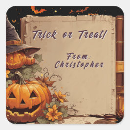 Adesivo Quadrado Cute Vintage Halloween Storybook Pumpkin Custom 