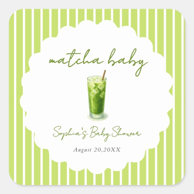 Adesivo Quadrado Cute Wavy Matcha Baby Green Baby Shower Favor (Frente)