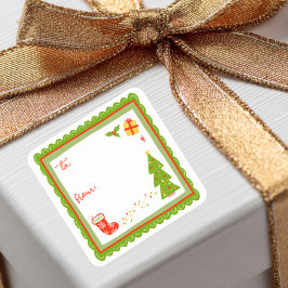 Adesivo Quadrado Cute Whimsical Christmas Holiday CUSTOM TO FROM