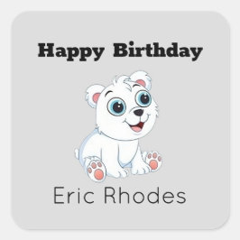Adesivo Quadrado Cute white polar bear on gray birthday