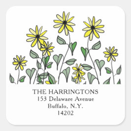 Adesivo Quadrado Cute Wildflowers Hand-Drawn Floral Return Address