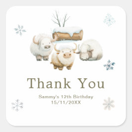 Adesivo Quadrado Cute Winter Arctic Cow Birthday