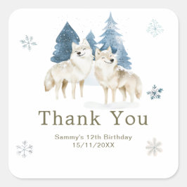Adesivo Quadrado Cute Winter Arctic Wolf Birthday Party
