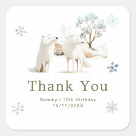 Adesivo Quadrado Cute Winter Arctic Wolf Birthday Party