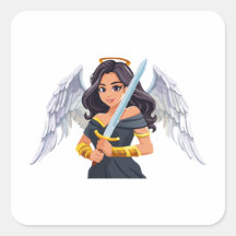Cute woman Angel's with open wings and sword
