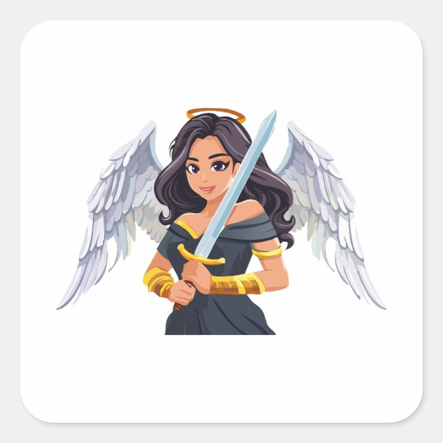 Adesivo Quadrado Cute woman Angel's with open wings and sword (Frente)