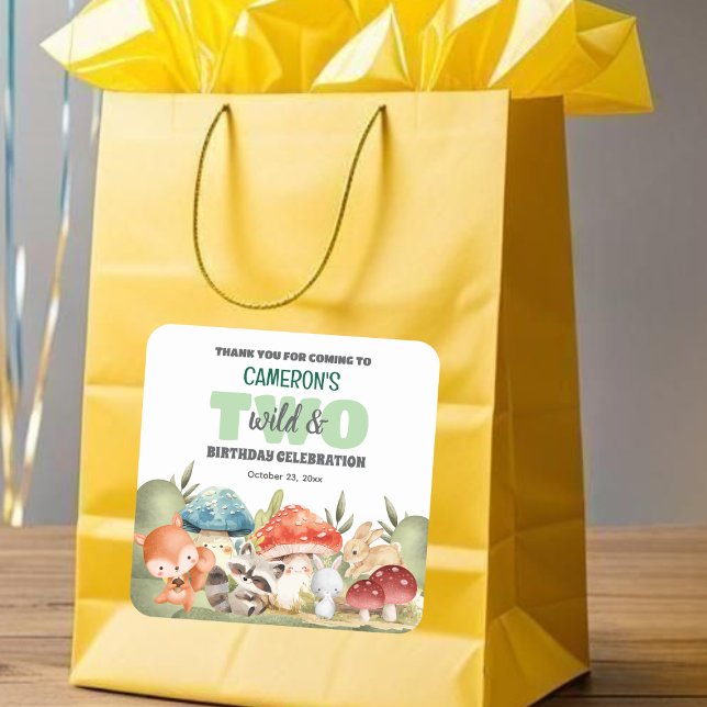 Adesivo Quadrado Cute Woodland Animals 2nd Birthday Party  (Criador carregado)