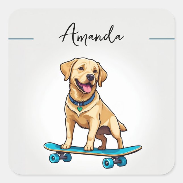 Adesivo Quadrado Cute Yellow Labrador Puppy no skate (Frente)