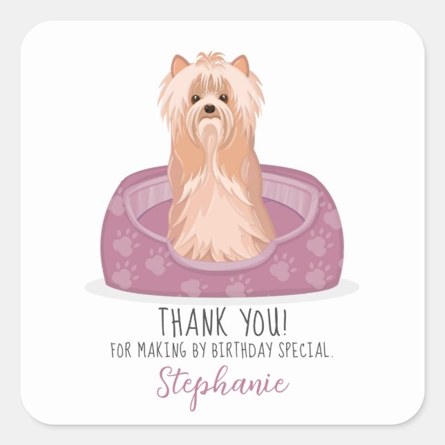 Adesivo Quadrado Cute Yorkshire Terrier Birthday Square Sticker (Frente)