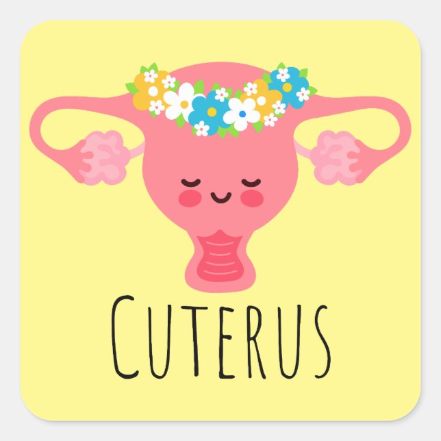 Adesivo Quadrado Cuterus / Uterus Puns / Uterus Piadas / (Frente)