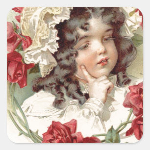 Adesivo Quadrado Cutie do Victorian com rosas vermelhas