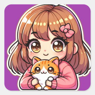 Adesivo Quadrado Cutie Pie com seu bastão de gato