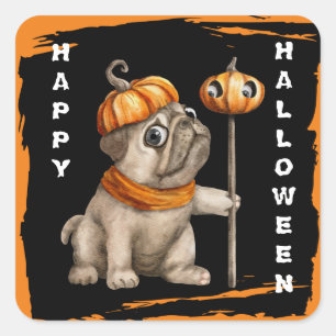 Adesivo Quadrado Cuz Pug Puppy Kids Halloween