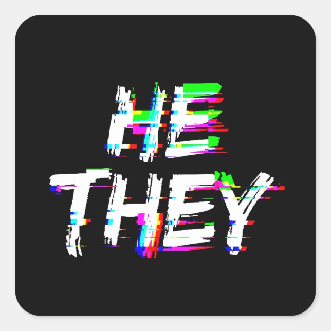 Adesivo Quadrado Cyber Glitch, Ele Pronuncia (Frente)