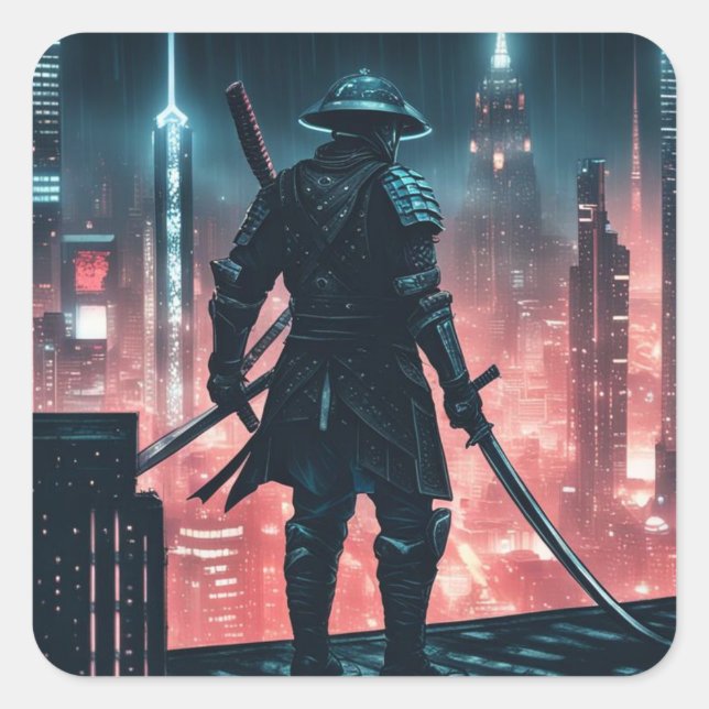 Adesivo Quadrado Cyberpunk Samurai (Frente)