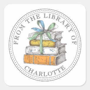 Adesivo Quadrado Da Biblioteca De Ex-Libris Ilustrado