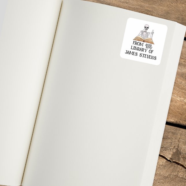 Adesivo Quadrado Da Biblioteca Do Livro Do Skeleton Bookplate (From the library of sticker)