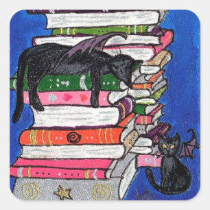 Adesivo Quadrado Da "etiqueta bruxa & dos seus Bastão-Gatos"
