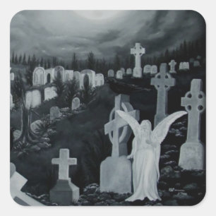 Adesivo Quadrado Da noite no cemitério - anjos