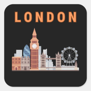 Adesivo Quadrado da Silhueta de Londres em Preto