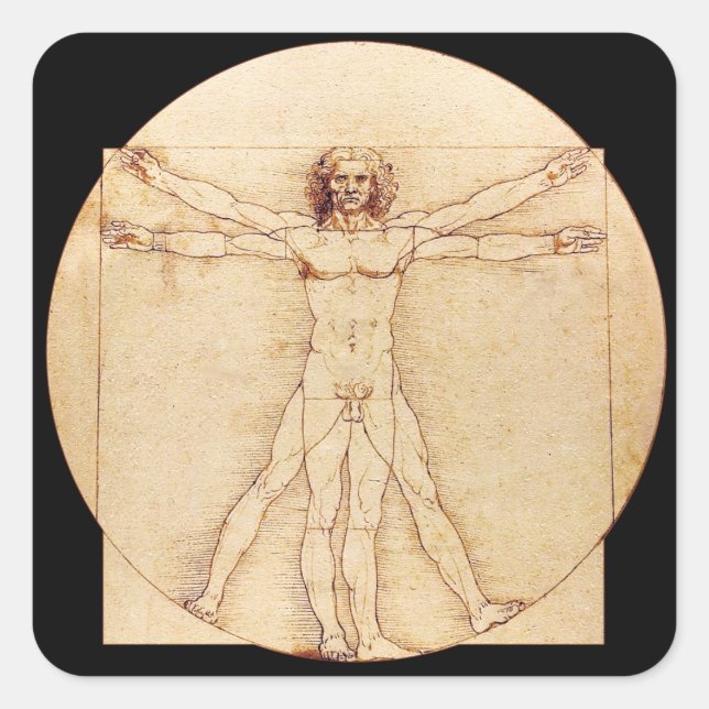 Adesivo Quadrado Da Vinci Vitruvian Man (Frente)