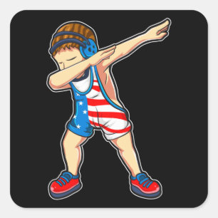Adesivo Quadrado Dabbing Luta Boy Wrestler EUA Flag
