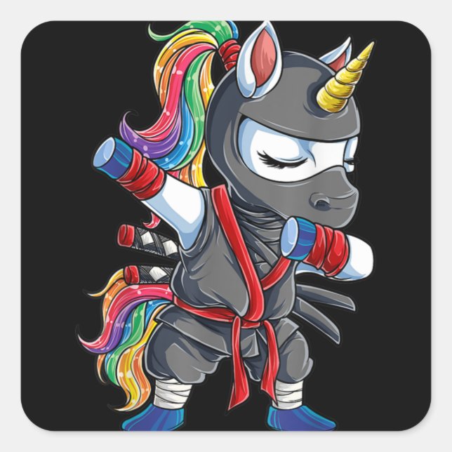 Adesivo Quadrado Dabbing Ninja Unicorn (Frente)