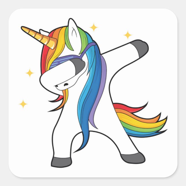 Adesivo Quadrado Dabbing Rainbow Unicorn (Frente)