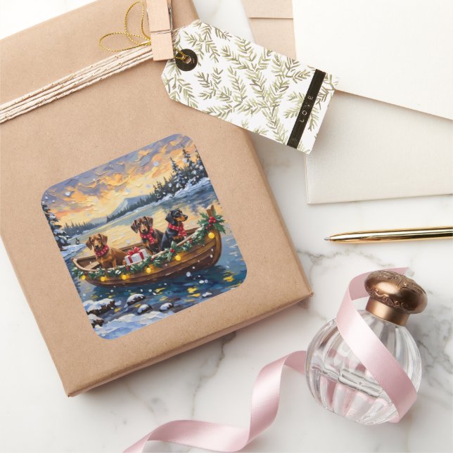Adesivo Quadrado Dachshund Christmas Boat Holiday (Presentear)