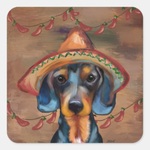 Adesivo Quadrado Dachshund Cinco de Mayo