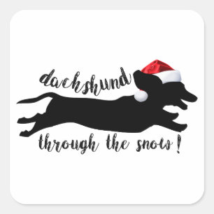 Adesivo Quadrado Dachshund com os feriados do Natal da neve