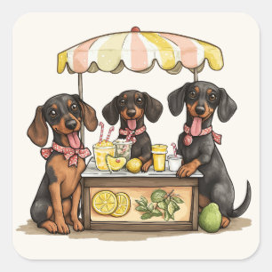 Adesivo Quadrado Dachshund Dogs Lemonade Stand