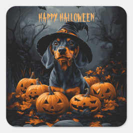 Adesivo Quadrado Dachshund Halloween
