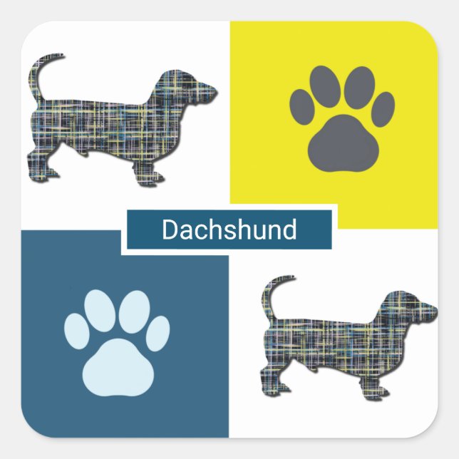 Adesivo Quadrado Dachshund Hound Dog & Paw Grid Square Stick (Frente)