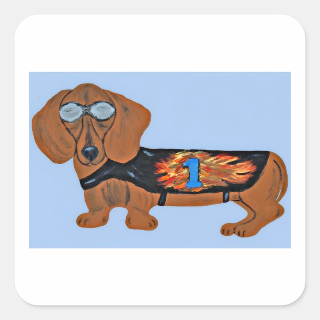 Adesivo Quadrado Dachshund in Racing Jacket Sticker (Frente)