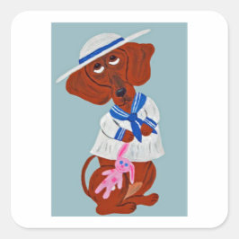 Adesivo Quadrado  Dachshund in Sailor Suit