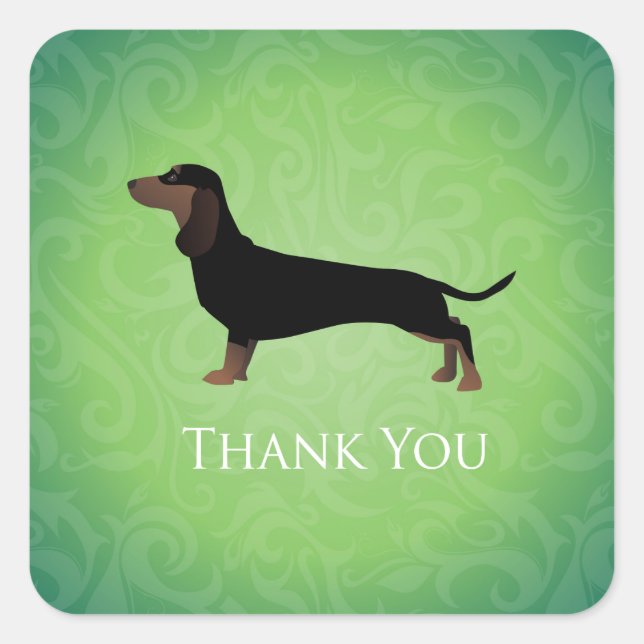 Adesivo Quadrado Dachshund Obrigado Design (Frente)