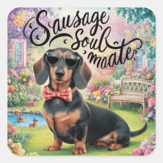 Adesivo Quadrado Dachshund Sausage Soulmate