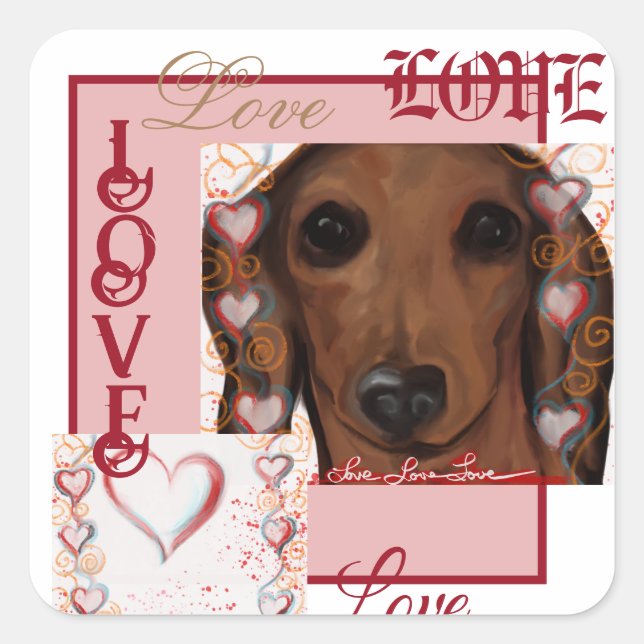 Adesivo Quadrado Dachshund Vermelho      (Frente)