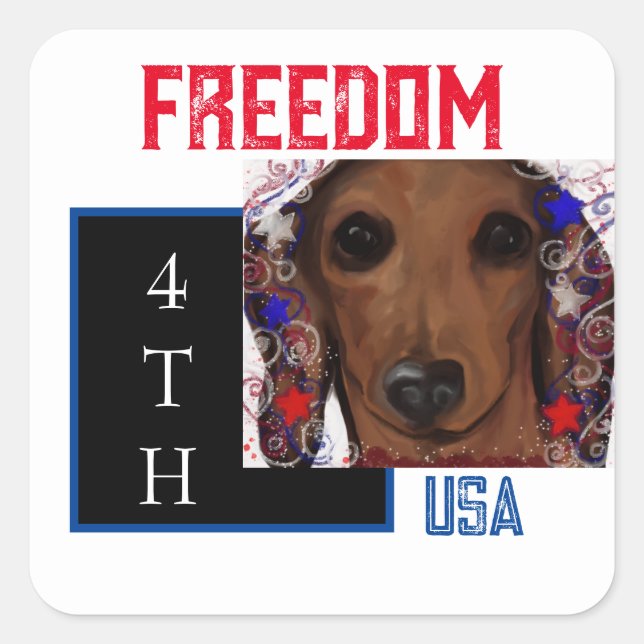 Adesivo Quadrado Dachshund Vermelho      (Frente)