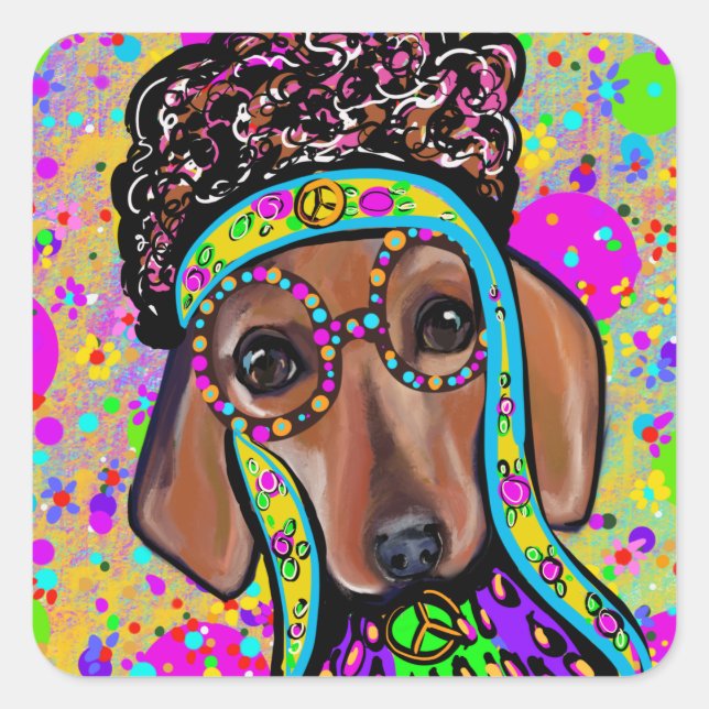 ADESIVO QUADRADO DACHSHUND VERMELHO          (Frente)