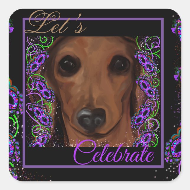 Adesivo Quadrado Dachshund Vermelho (Frente)